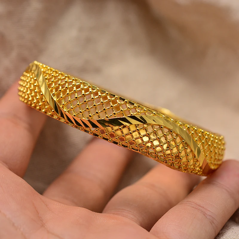 Wando – Bracelet ouvert pour femmes, couleur or, ethnique dubaï, indien, motif fantaisie, bijoux de mariage