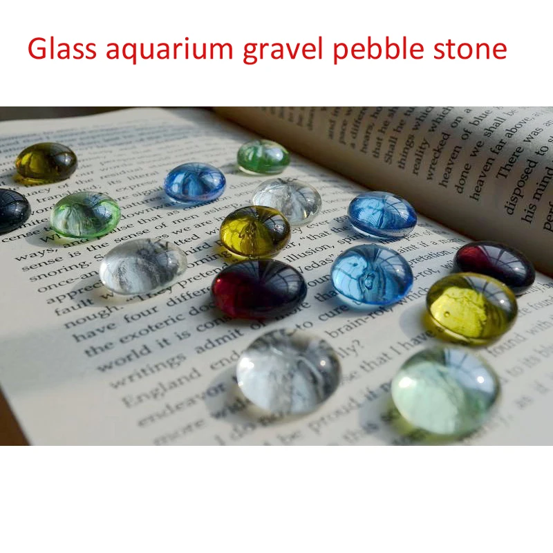 500g Glass Pebbles Beads Stones Fish Aquarium Round Beads Colorful Glass Flat Beads Crafts Home Decoration tank decoration