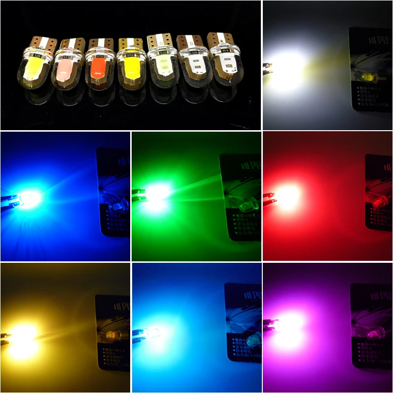 4x Car Led Light T10 W5W 12V Led Instrument Cluster Silicone Cob 2W Auto Interior Lamp Bulb Amber Yellow Orange Red White
