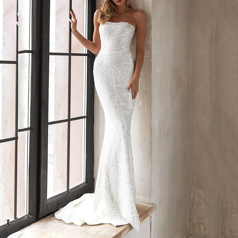 open lace back dress Sexy Long White Maxi Dress Front Slit Long Sleeve Women Evening Summer  Night Gown Party Dresses-white,XL : Amazon.co.uk: Fashion main image 0