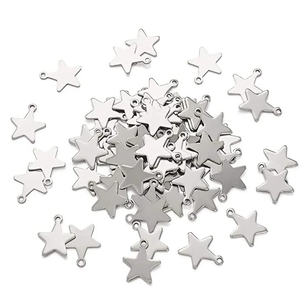 50 Teile/los Edelstahl Blank Tags Tiny Star Charms Anhänger DIY Für Halskette Armband Schmuck Machen Zubehör – Detail 3