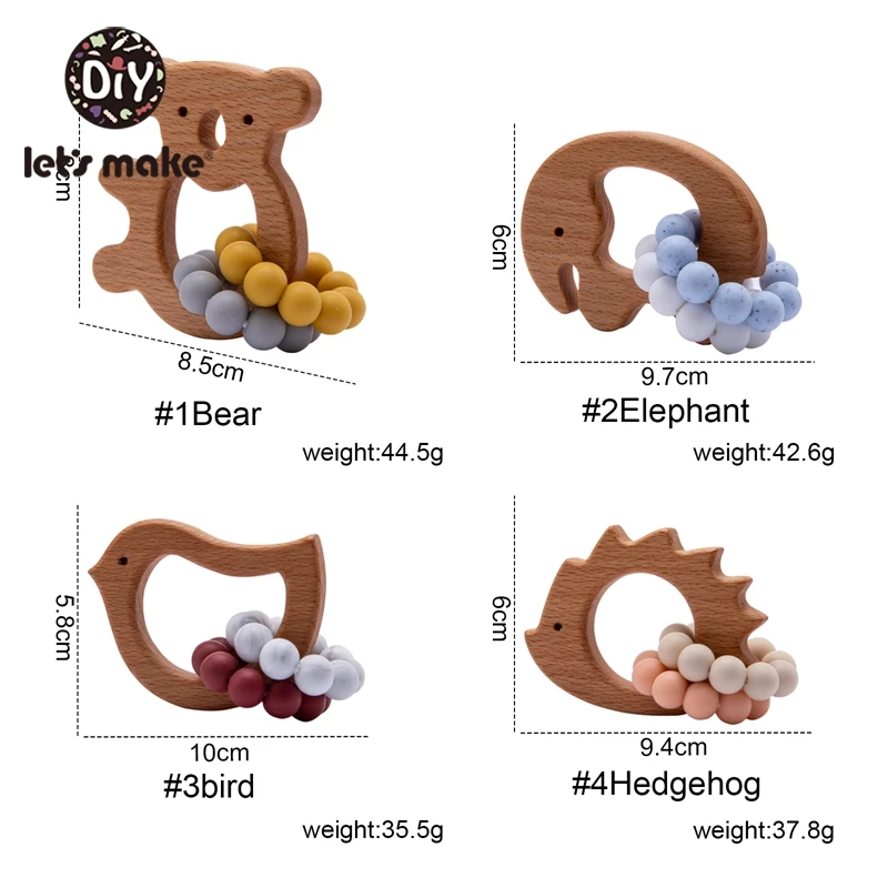 Let's Make Baby Toys Animal Beech Olive Oil Wooden Teether Food Grade Baby Teether Wooden Toys For Baby Rattle