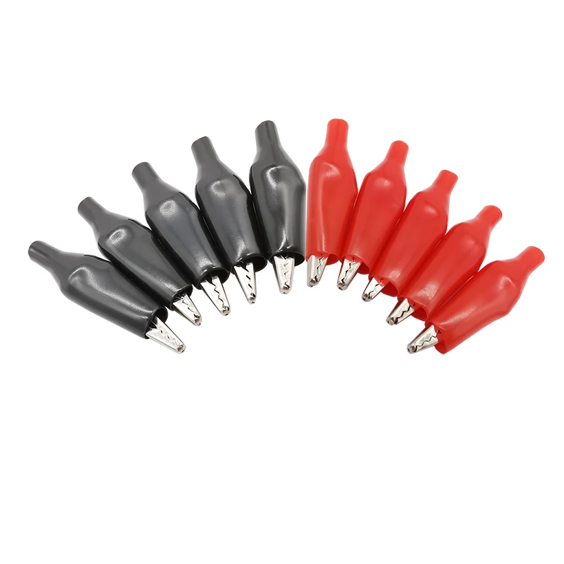 5Pairs Black Red 27mm 35mm 44mm Plastic Sleeve Metal Alligator Clip Insulated Crocodile Clips Electrical Testing Probe Clamp G98