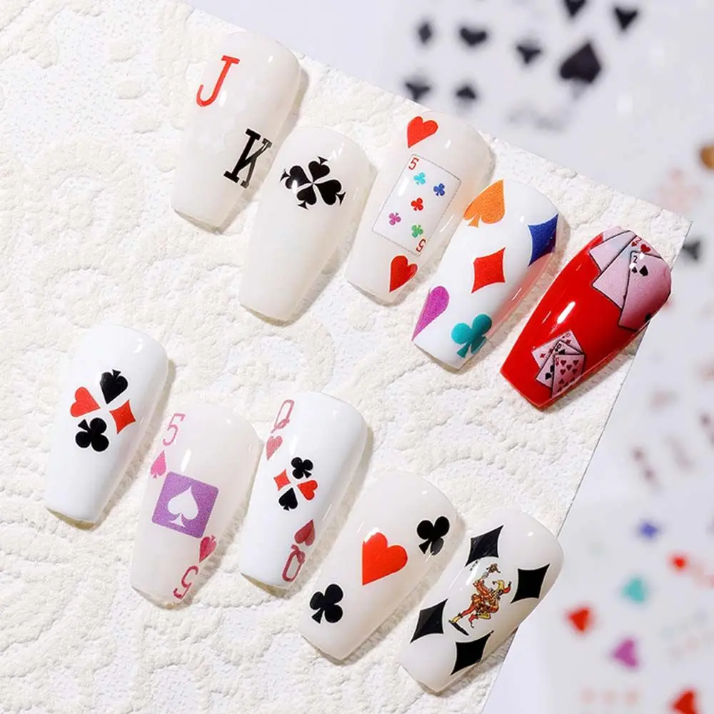 Wodoodporne Naklejki Interesujące Modne Karty do Gry Projekt Manicure Poker Nail Art Naklejka DIY Dekoracja Paznokci