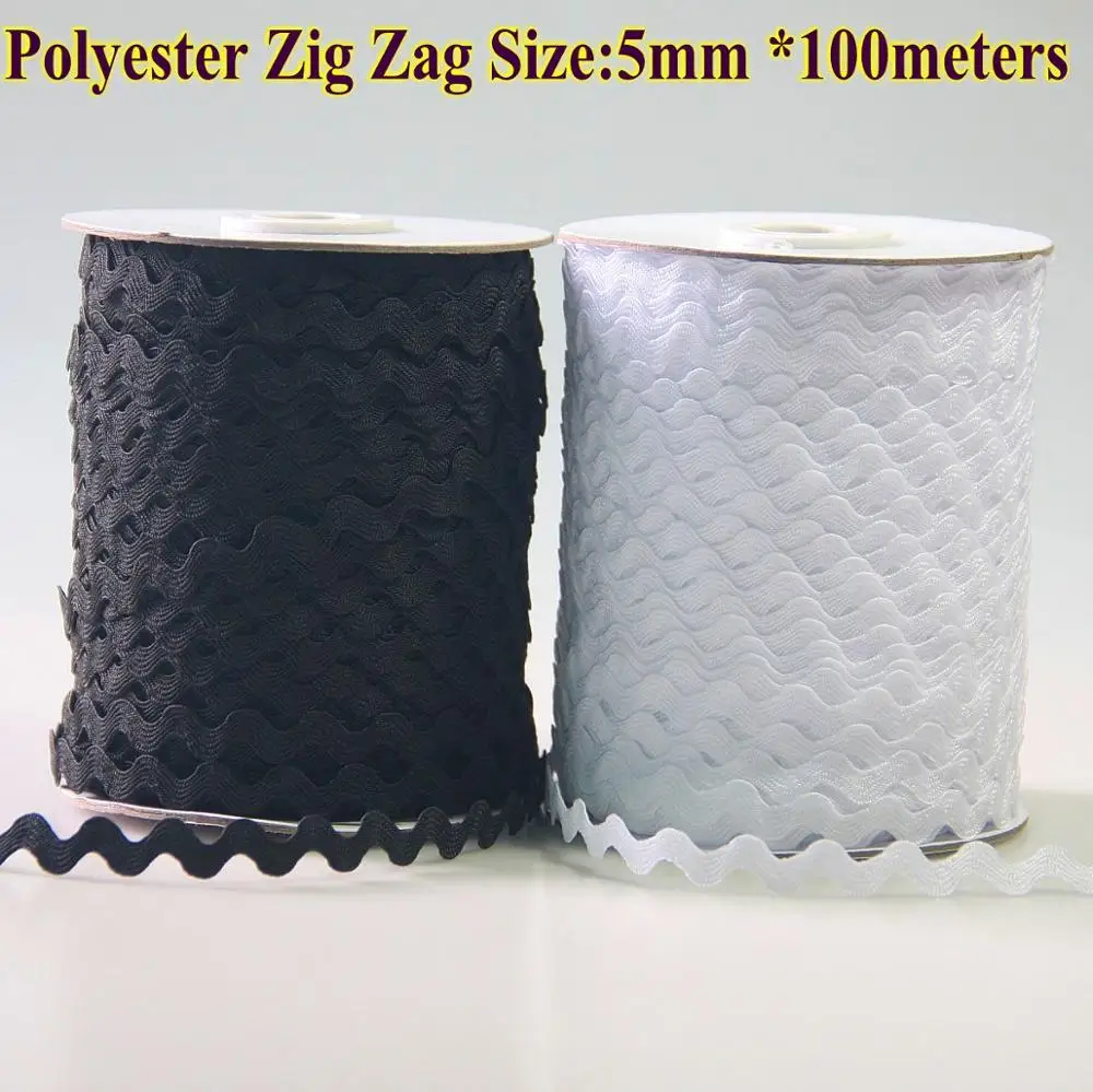 Free shipping-Zig zag Ric rac Ribbon Tape ,width 5-6mm ,100y/roll,color White, DIY accessories for Decorateing garments,handmade