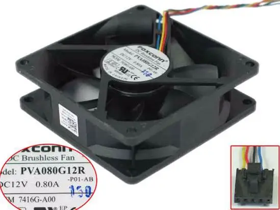 FOXCONN PVA080G12H-P01 AB DC 12V 0.60A 4-Wire 80x80x25mm Server Cooling Fan