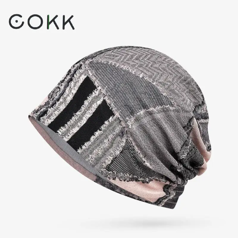 COKK New Spring Summer Thin Hat Men Women Beanie Cotton Soft Geometric Pattern Skullies Beanies