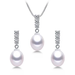 Dainashi 2024 Exquisite Pendant&Earrings Jewelry Set For Women 8-9mm Freshwater Drop Shape Pearl White/ Pink/Purple/Black