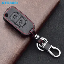 Leather Car Key Case For Mercedes Benz W168 W202 W203 W208 W210 A C E S Class 2 Buttons Flip Remote Control Fobs Protector Cover