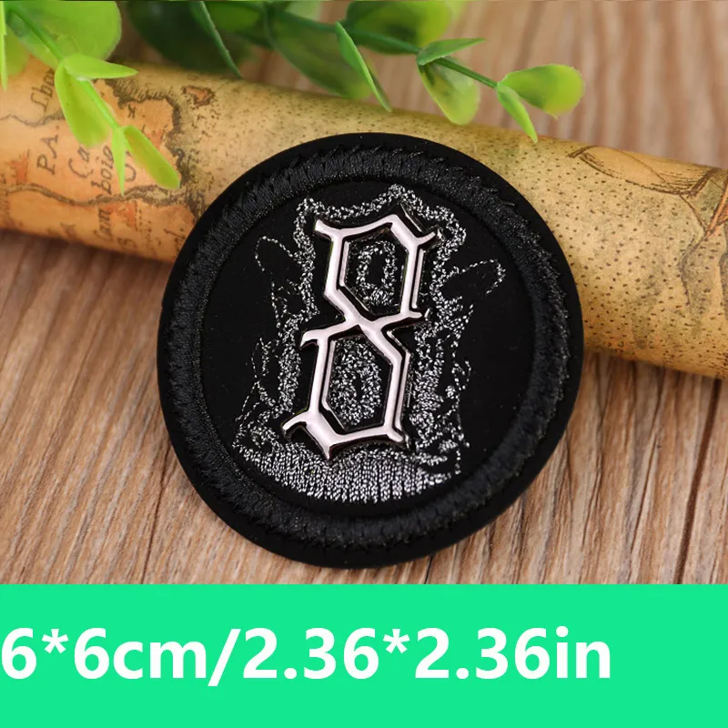 3D Metal Black Round Leather Embroidered Patches for Clothing Bee Crown Appliques Badge Stripe Sticker Sew on Clothes DIY