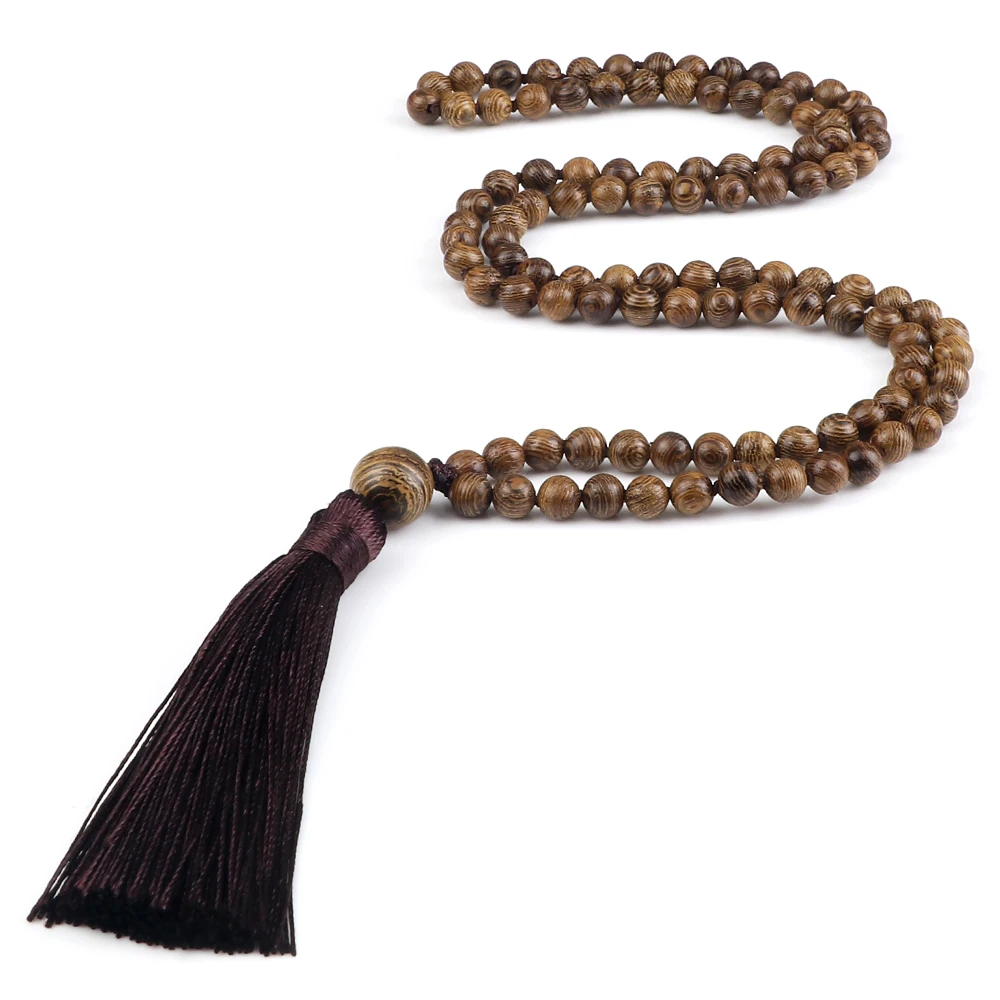 Men Mala Prayer Necklace 108 Natural Wooden Buddhist Buddha Beads Tassel Necklace Fashion Women Meditation Tribal Jewelry Gift