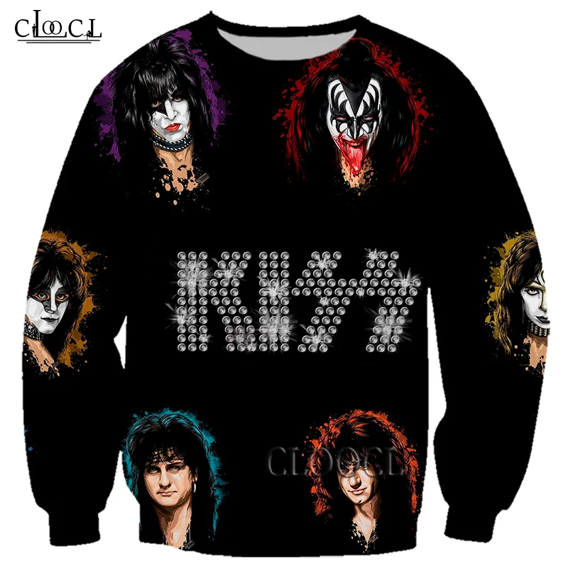 HX Newest KISS Rock Band 3D Print Men Women Sweatshirts Fashion Hip Hop Long Sleeve Harajuku Tops Pullover Drop Shipping