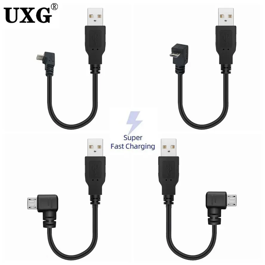 90 Degree Angle USB 2.0 A Male to Left Right UP Down Micro USB Cable Male For Phone Samsung Data Fast charging connector Cable