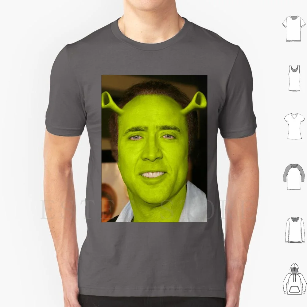 Nicolas Cage As Shrek T Shirt DIY Big Size 100% Cotton Nick Nicolas Cage Shrek Meme 420 Dank