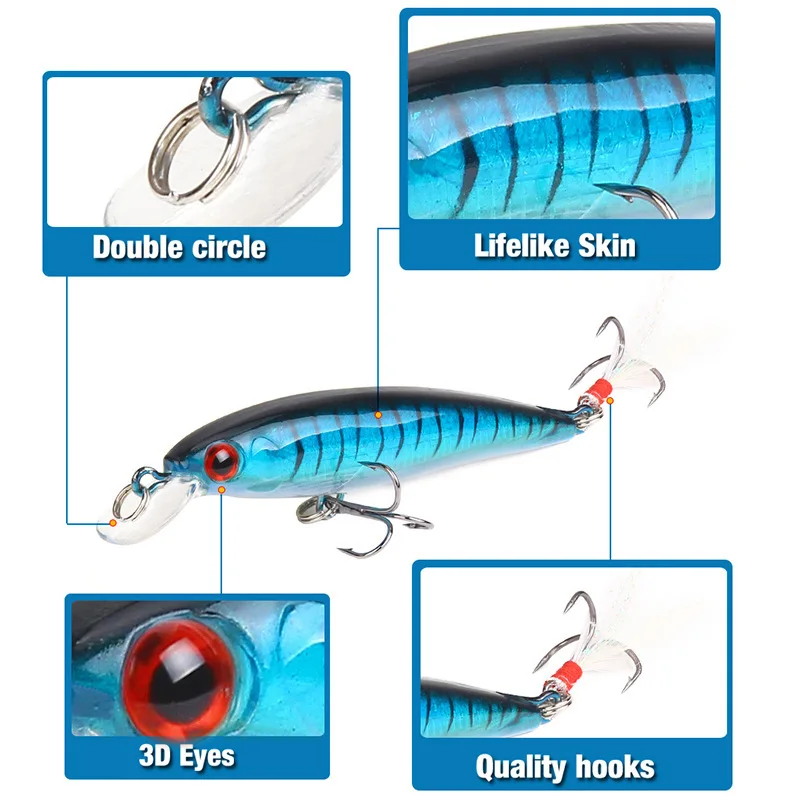 1Pcs 레이저 3D 눈 생체 공학 미노우 낚시 미끼 90mm 7g 인공 하드 미끼 깃털 트레블 후크 낚시 미끼