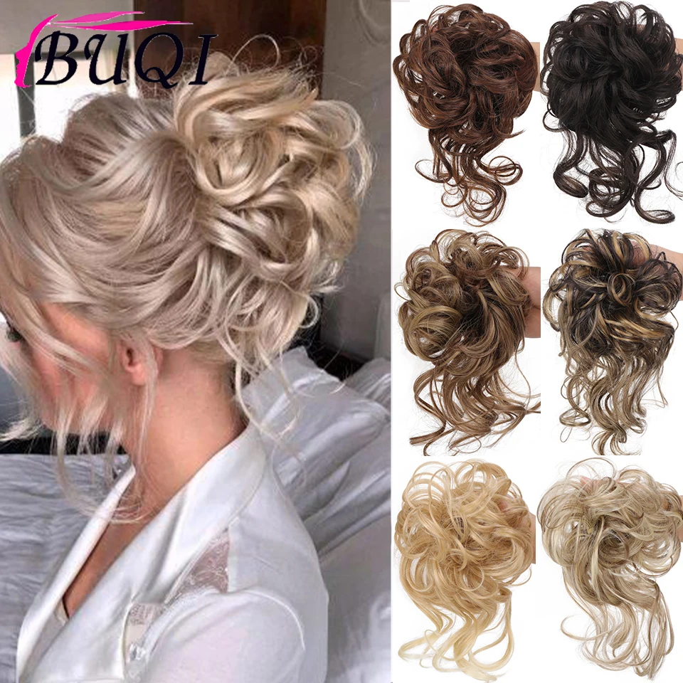 BUQI Synthetic messy Bun Curly Donut Updo Chignon Elastic Messy Scrunchies Wrap For Ponytail Extensions for Women Girls