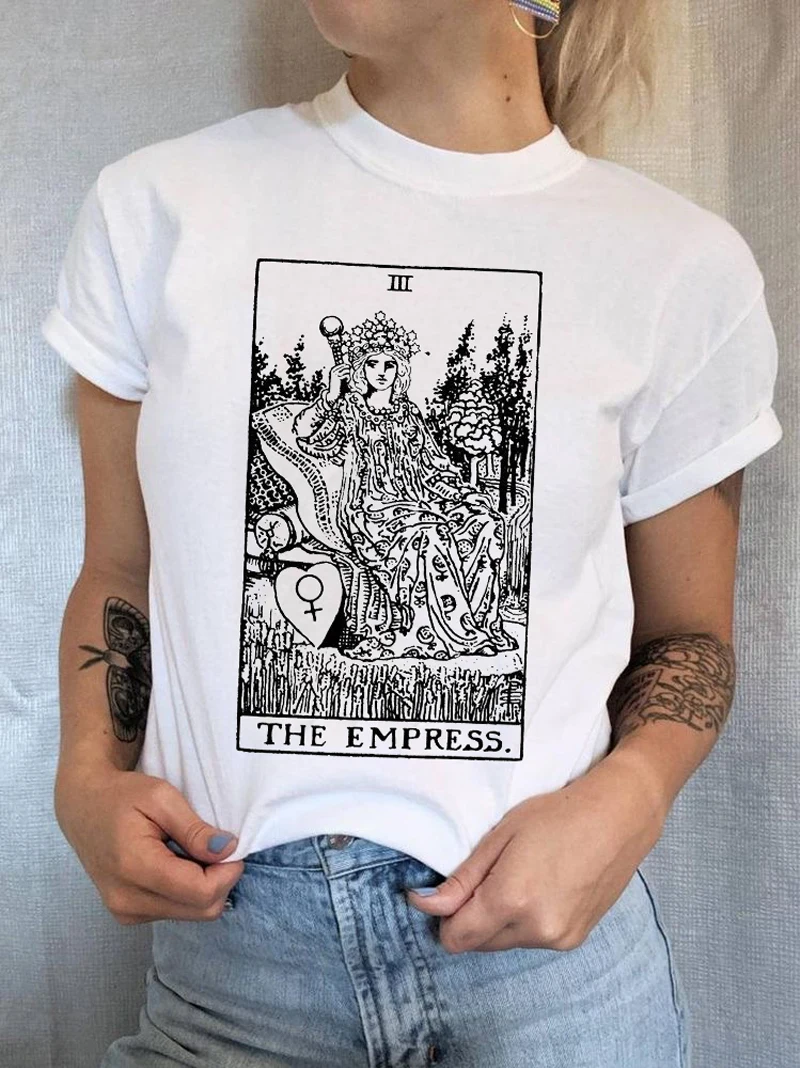 

sunfiz YF The Empress Tarot Card T shirt Major Arcana Fortune Telling Occult T Shirt Casual O-neck Casual For Woman Cotton Tee