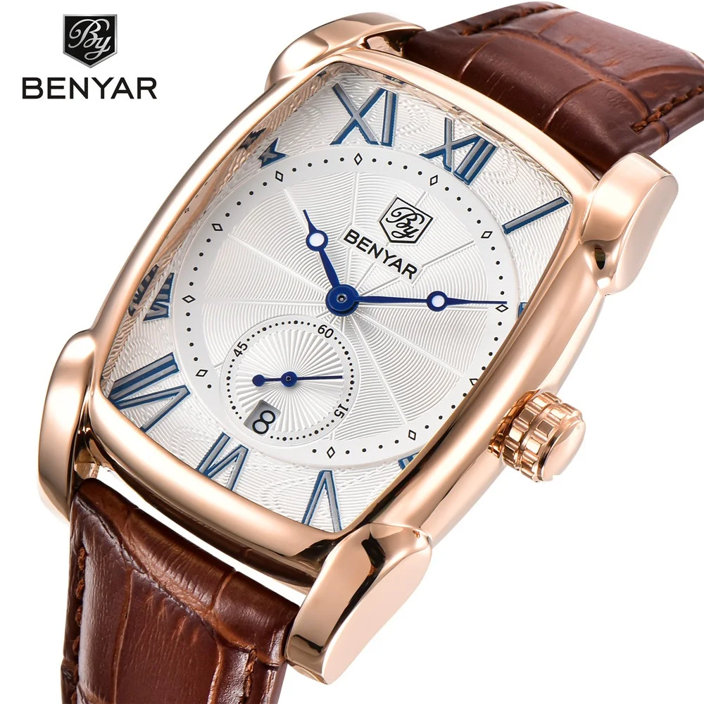 

Benyar Square Men Watch Business Waterproof Quartz Leather Wrist Watch Men Clock Male Relogio Masculino hodinky erkek kol saati