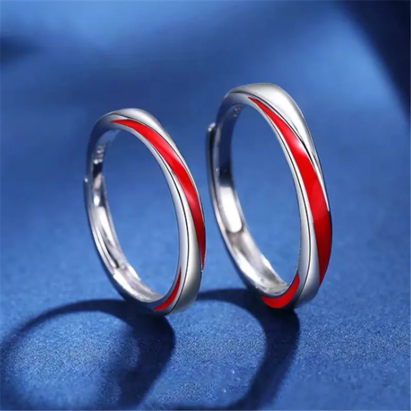 Drop Shipping Couples Rings Red Enamel Adjustable Finger Ring Silver-Color Ring For Women Men Statement Jewelry