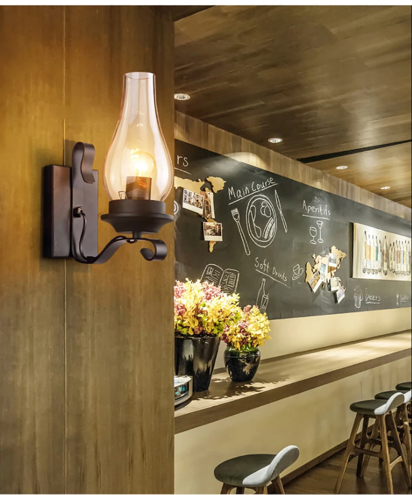 อุตสาหกรรม Farmhouse Wall Light Sconce น้ำมันก๊าดสไตล์,แก้วใสโคมไฟสำหรับห้องนอนข้างเตียง Corridor Bar