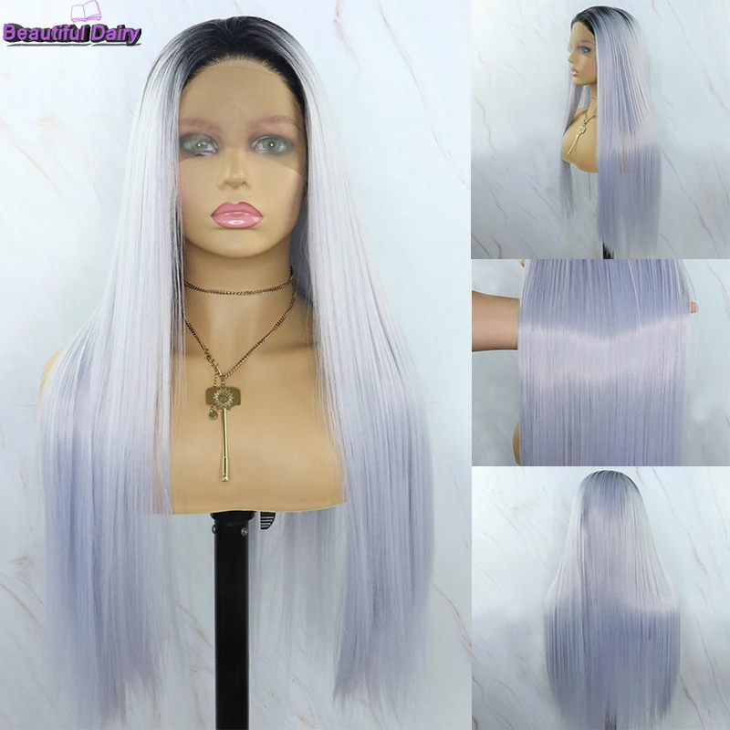 

Beautiful Diary Silky Straight Ombre Blue Color Lace Front Wigs 13x4inch Heat Resistant Synthetic Lace Front Wigs For Women