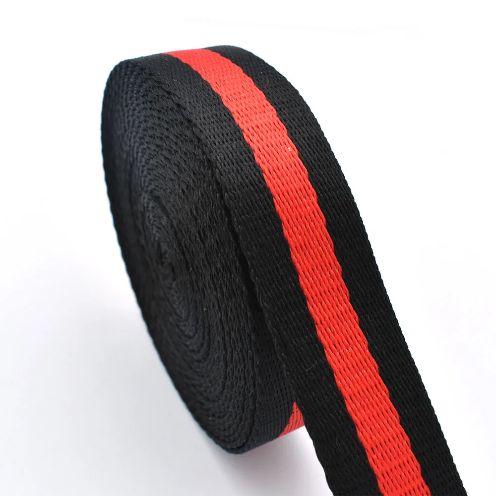 25mm Black and Red Striped Webbing Cotton Webbing Fabric Belt Dog Collar webbing Polyester Webbing 3/4inch Webbing Pet Collar