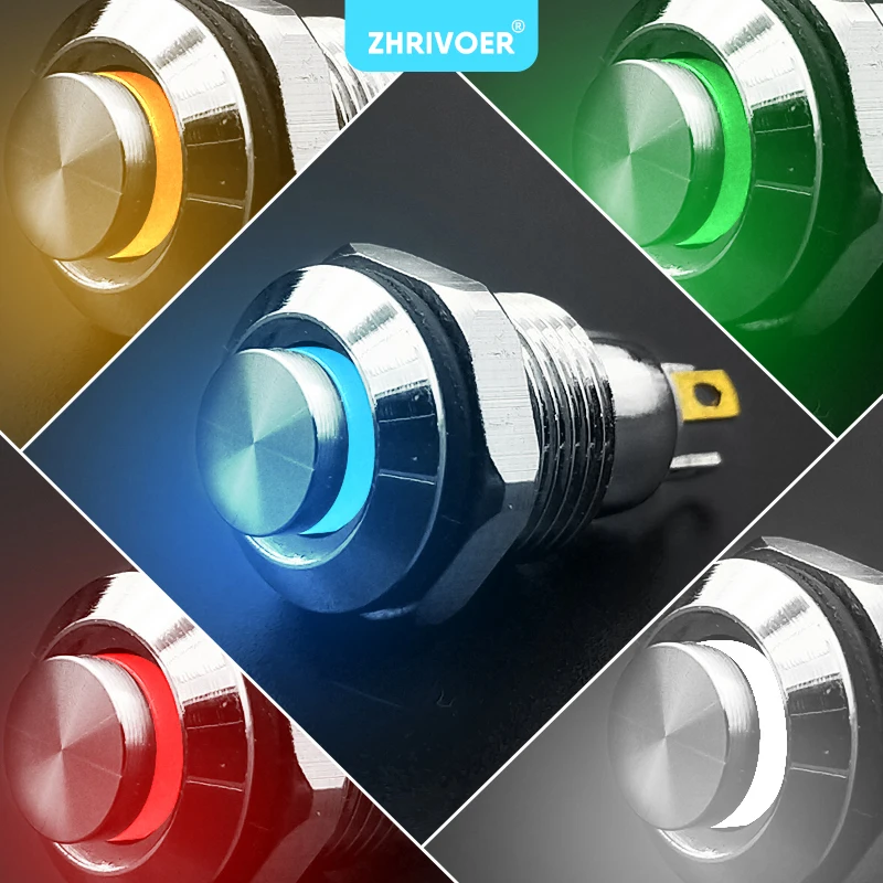 1pc 10mm With LED indicator Self-reset Momentary Self-locking Latching Metal Push Button Switch 4pins high head 3v5v12v24v220v