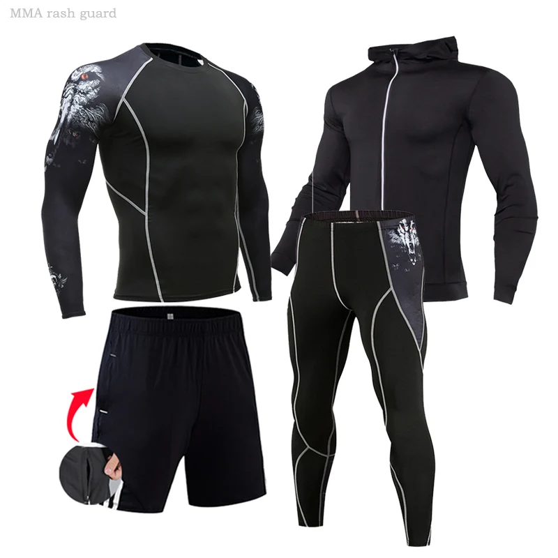 Men's Winter Thermal underwear Fitness Second skin Compression Sports Tights rashgarda MMA Long sleeves Jogging suit