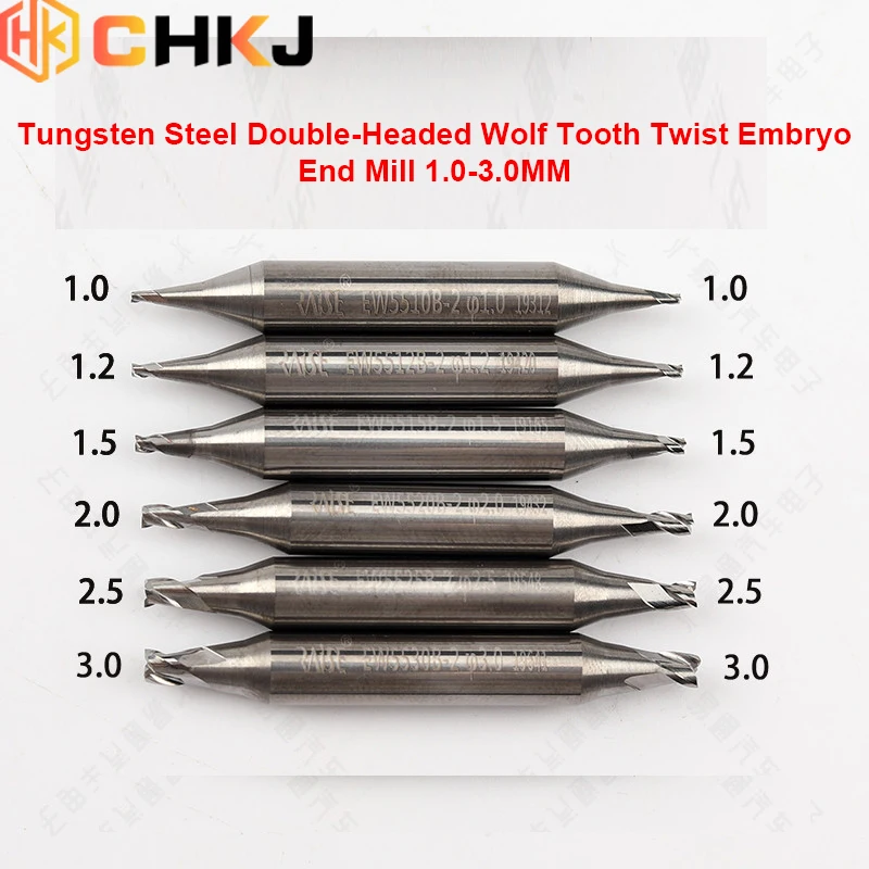 CHKJ Tungsten Steel Double-Headed Wolf Tooth Twist Embryo End Mill 1.0/1.2/1.5/2.0/2.5/3.0MM End Milling Cutter Locksmith Tools