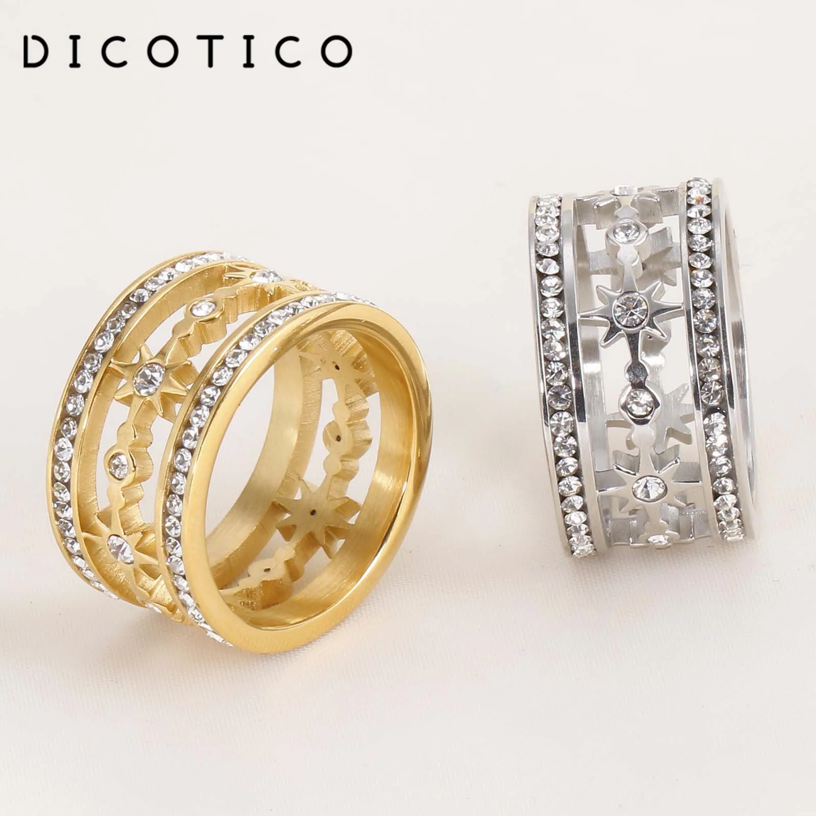 Dicotico Gold Color Stainless Steel Rings For Women Cubic Zirconia Wedding Bands Anillos Mujer Femme Jewelry Party Gift