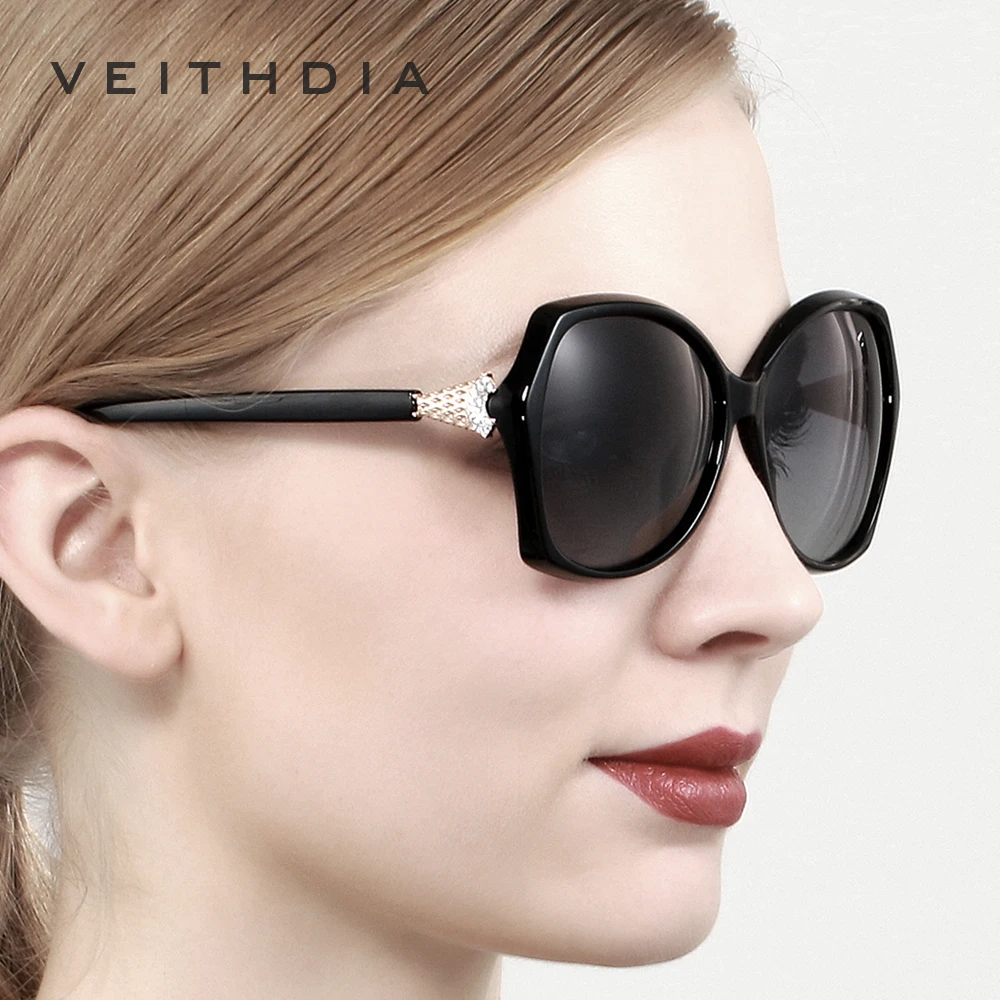 VEITHDIA Retro Women Fashion Sun Glasses Polarized Luxury Crystal Ladies Designer Outdoor Sunglasses Eyewear For Female V3027
