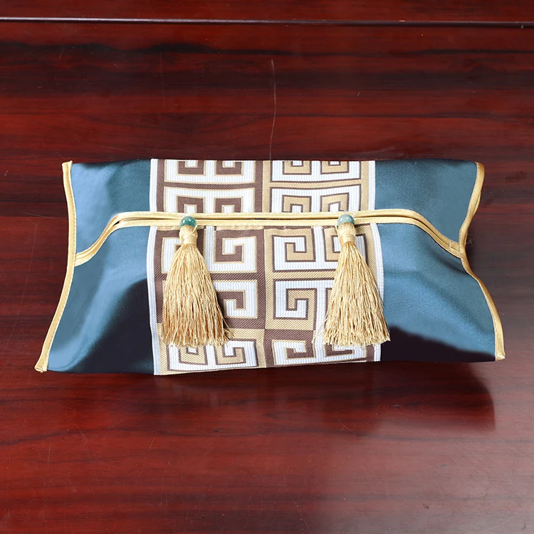 Luxury New Chinese Style Silk Brocade Tissue Box Covers Napkin Pumping Paper Bags Pocket Storage Case Living Room Bedroom Decor