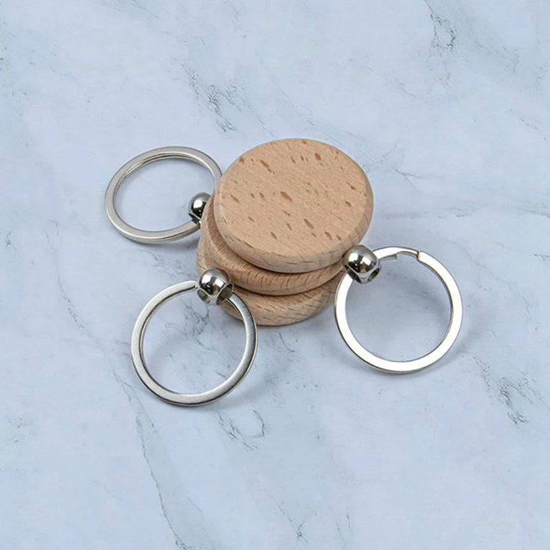 100Pcs Blank Round Wooden Key Chain Diy Wood Keychains Key Tags Can Engrave Diy Gifts