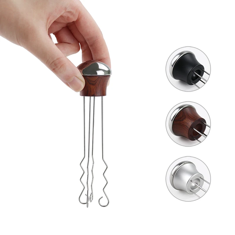 58MM/53mm/51MM Wood Handle Needle Coffee Tamper Distributor Leveler Tool Needle Type Coffee Powder Distributor Barista Gift