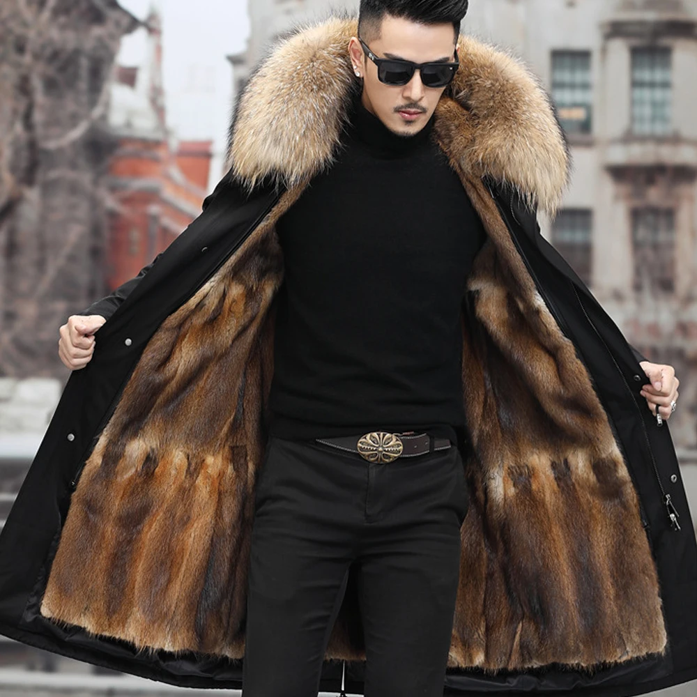 Real Mink Fur Jacket Men Parka Winter Coat 2023 New Thick Warm Long Natural Fur Man Overcoat Fashion Luxury Outerwear Streetwear