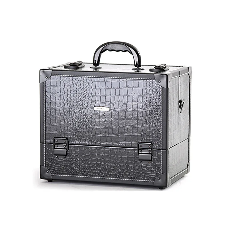 Professional Makeup Artist Beauty Manicure Haircut Travel Hand Suitcase Pvc Leather Black Retro Large Folding Luxury Organizer