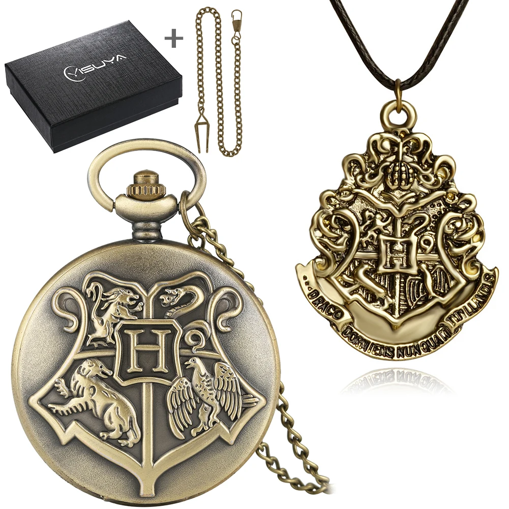 Movie Extension Lion Snake Eagle Quartz Pocket Watch Animal Necklace Black Braided Rope Chain Clock Box Gifts Sets for Men Women