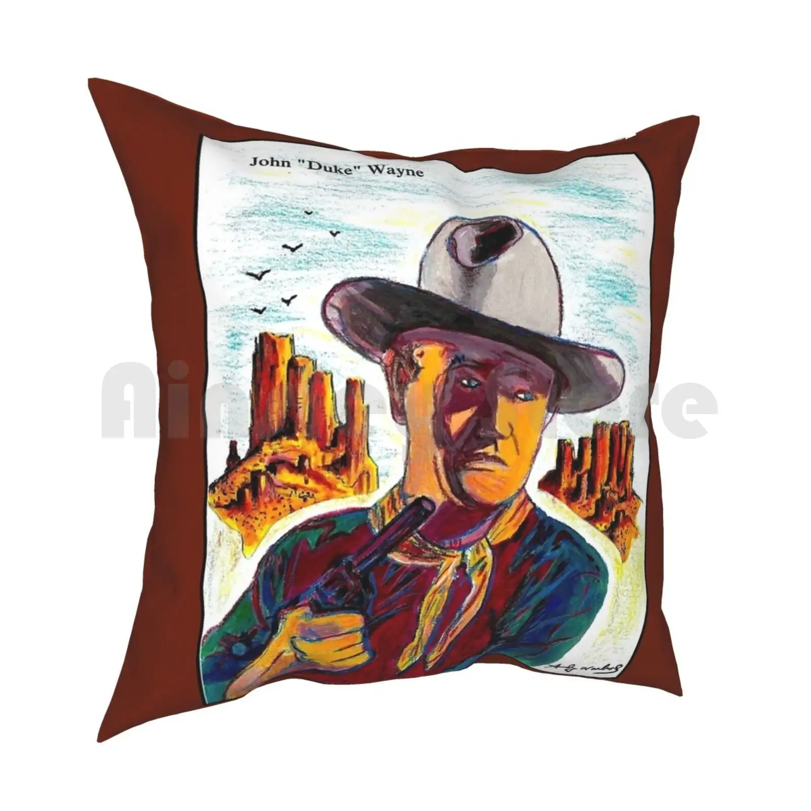 John Wayne : Vintage Abstract Painting Print Pillow Case Printed Home Soft Throw Pillow John Wayne Warhol Western Cowboy