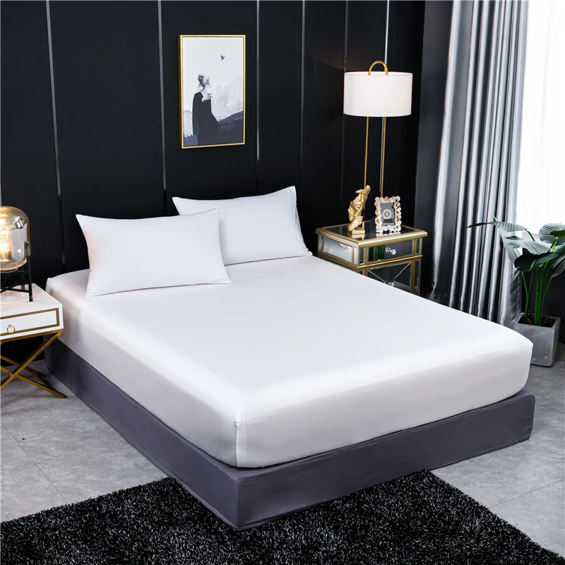 

Solid Color Fitted Sheet Superior Quality Luxury Mattress Cover With Elastic Band Bed Sheet Natural Silk Fit Sheet