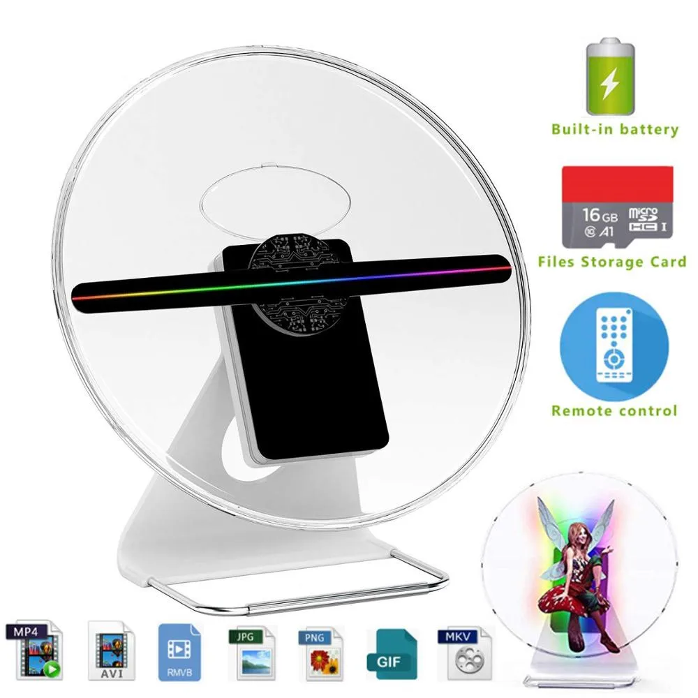 3D Projector LED Advertising Hologram Fan Mini Holographic Projection Battery Rechargeable WIFI Videos Desktop Hologram Machine