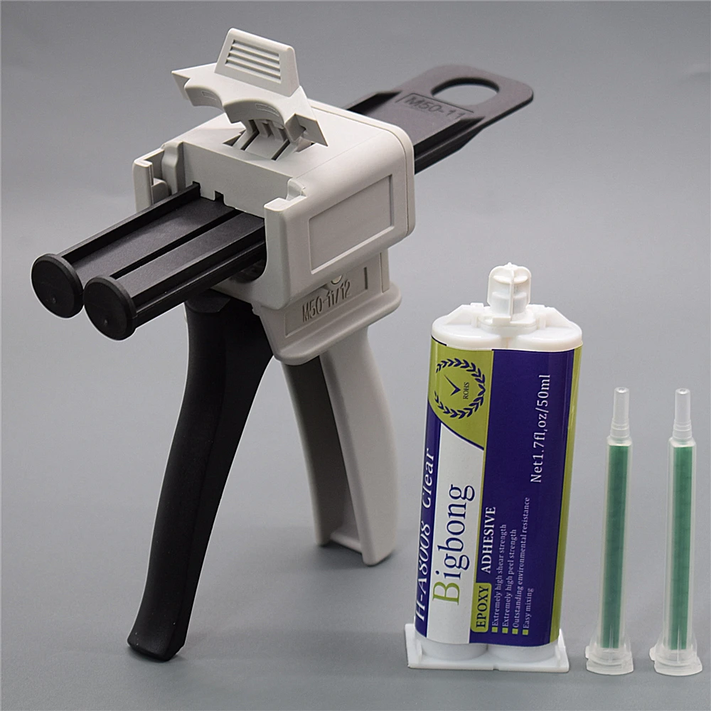 Adesivi epossidici 50ml colla strutturale 1:1 colle AB trasparenti 2 pezzi ugelli di miscelazione statica con 50ml 1:1 pistola per colla Dispenser manuale