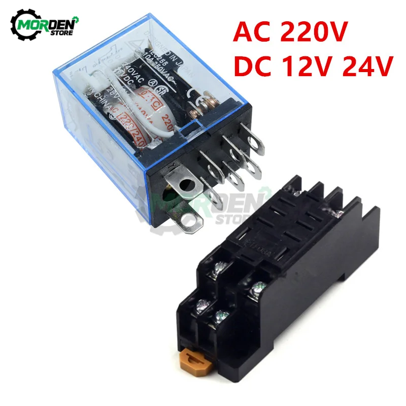 AC 220V DC 12V 24V 10A Coil Power Relay LY2NJ Relay Electronic Mini Electromagnetic Relay Module DPDT 8 Pin with Base