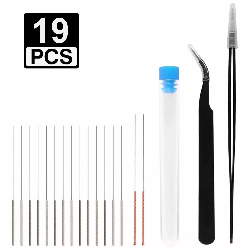 Pcs 3D Printer Nozzle 19 Cleaning Kit 16 Pcs 0.15/0.25/0.35/0.4mm Needles Cleaner + 2 Pcs Tweezers Cleaner Nozzle Cleaning Tool