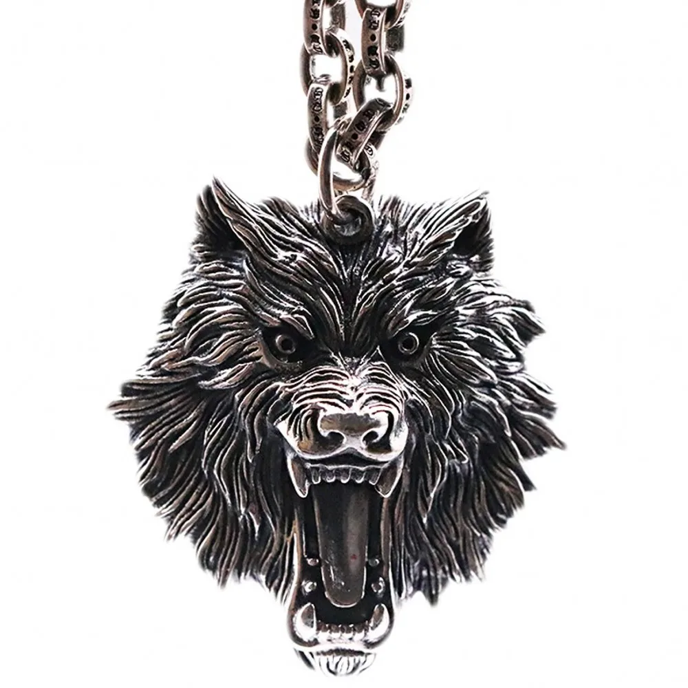 

BOCAI 100% Real S925 Silver Fashion Jewelry Accessories Rough and Mighty Wolf Head Retro Men and Women Pendant