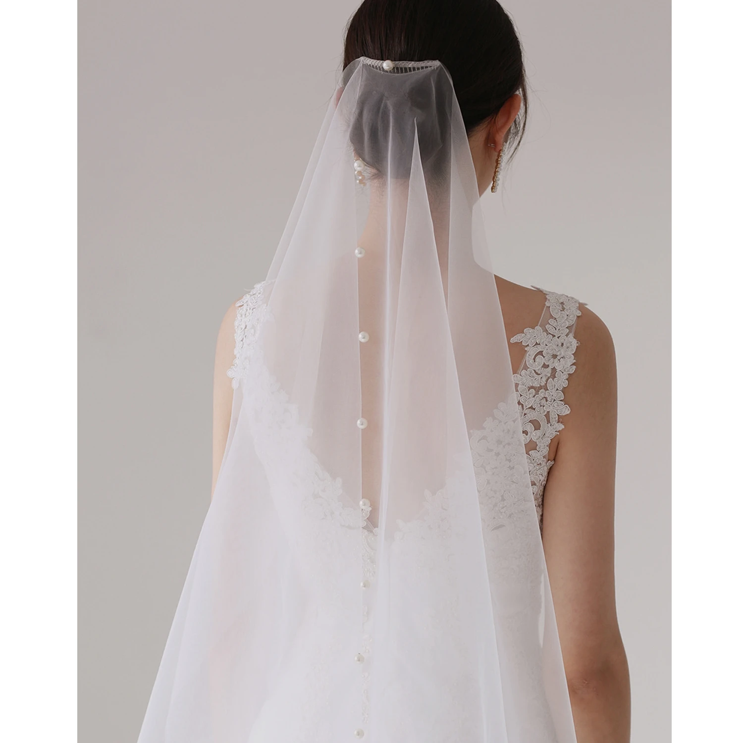 YouLaPan V64 Elegant Wedding Veil with Blusher 2 Layer Pearls Bridal Veils Soft Tulle Bridal Shower Accessories Boho Wedding Veu