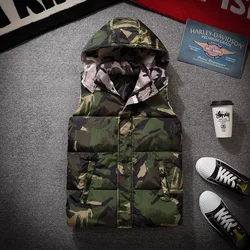 Vest Men New Autumn Winter Warm Sleeveless Jacket Camouflage Waistcoat Men's Vest Fashion Casual Coats down feather Thick Male