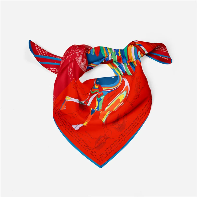 Twill Silk Scarf Woman Fly Horse Print Square Scarves Wraps Bandana Small Hijab Foulards Lady Tie Headband Neckerchief 53CM