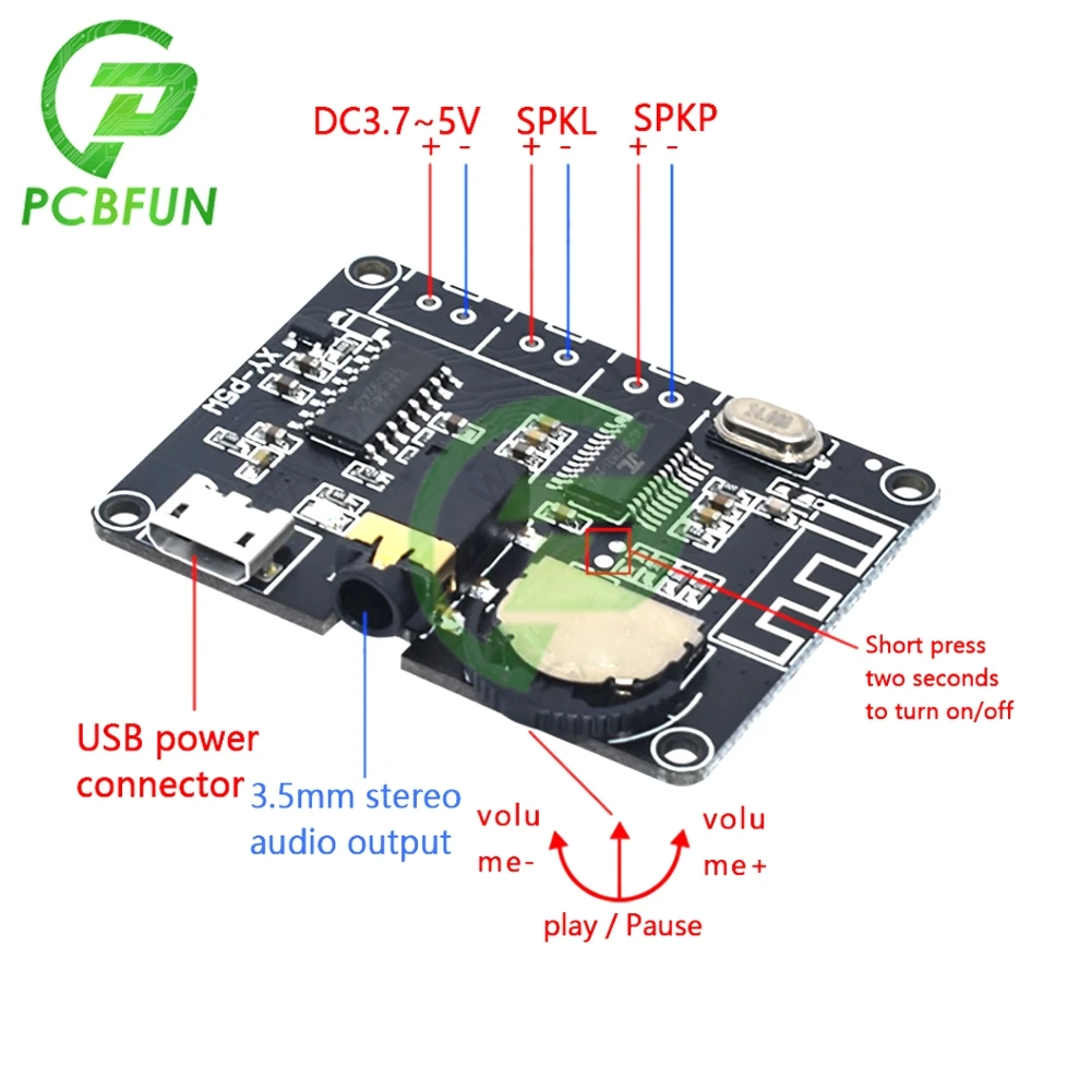 DC 3.7V-5V Stereo Bluetooth Power Amplifier Board PAM8406 Digital Power Amplifier Module 3W 5W for Arduino 3.7V Lithium Battery