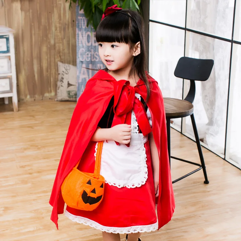 Halloween Costume for Kids Girls Fancy Dress Children Little Red Riding Hood Cosplay Dress Princess Baby Party Cosplay Coat Cape