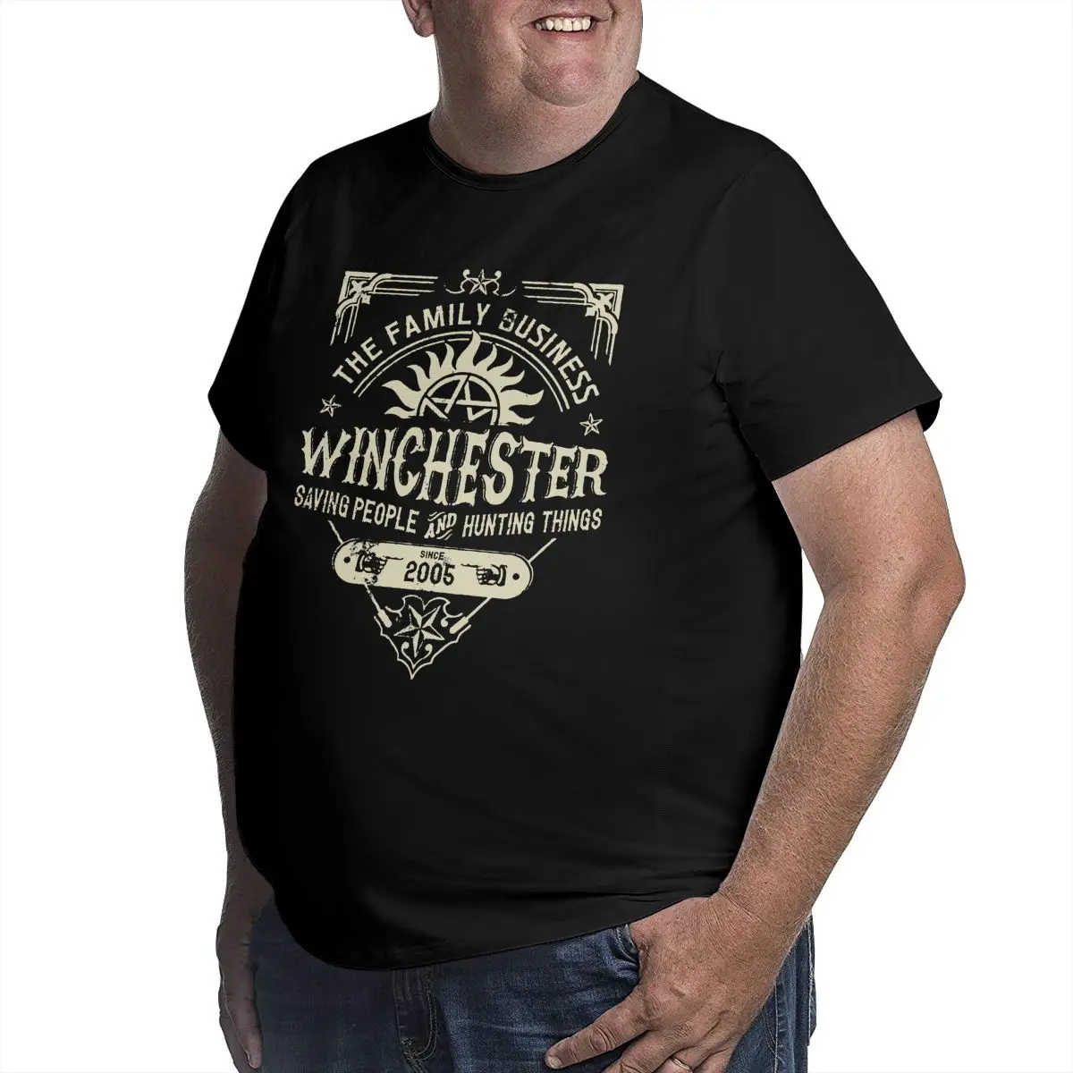 Hip Hop Supernatural Winchester T Shirts for Men Vintage T-Shirts Big Tall Tee Shirt Short Sleeve Clothes Plus Size 4XL 5XL 6XL